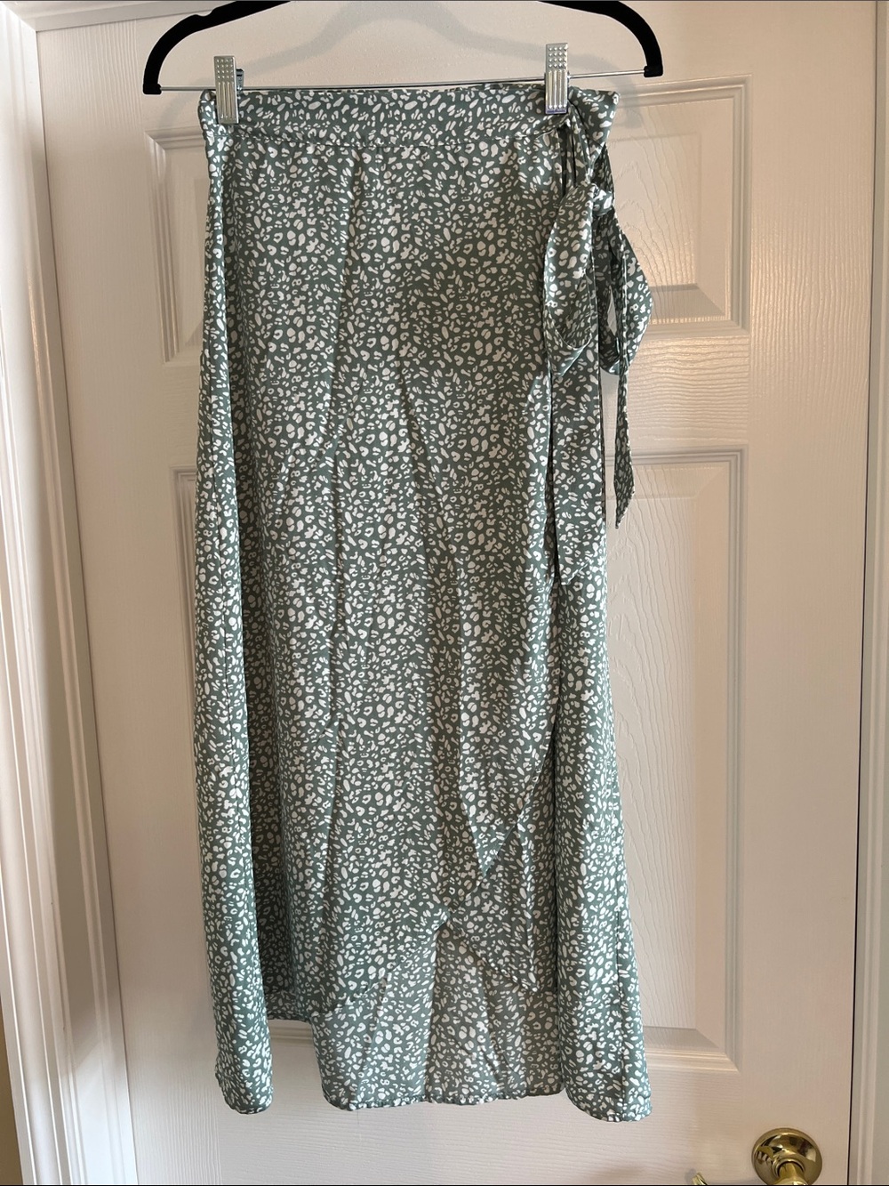 Sage Green Maxi Wrap Skirt with Subtle Spot Print